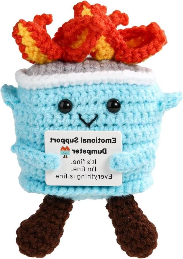 Allecto plus Handgemaakte Positieve Haakafvalcontainer met Pop Gebreid Speelgoed en Inspirerende Kaart Kerstcadeau Verjaardagscadeau Bureau Decoratie