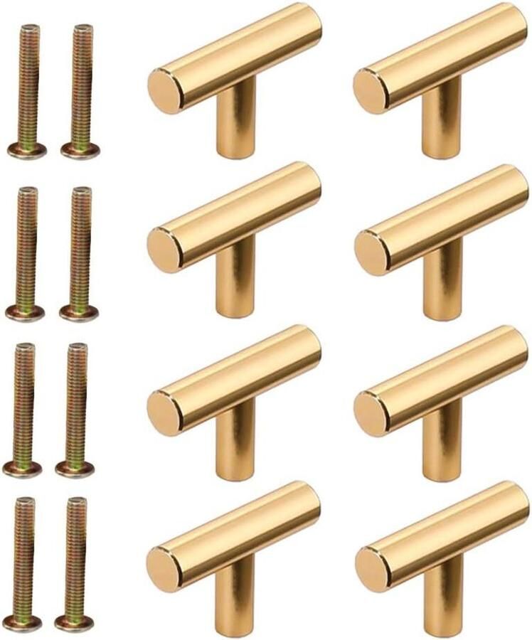 Allecto Plus Handgreep voor Lade Unieke Ronde Gat Ladeknoppen Kastgrepen T-vormig Metalen Handvat voor Keukenkastjes Goud 50mm