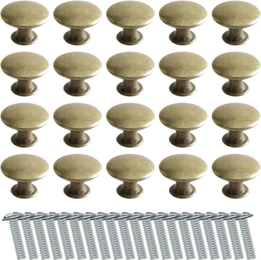 Inovra Plus 20 stuks Koperkleurige Kastdeur Handgrepen met Schroeven Decoratieve Accessoires voor Laden Retro Meubelknoppen Ronde Kastknoppen (21 x 30mm)