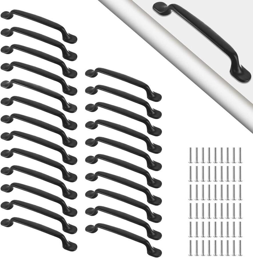 Allecto Plus Handgrepen voor Kasten Zwart 24 Stuks 128 mm Aluminium Keuken Kasten Inclusief Schroeven