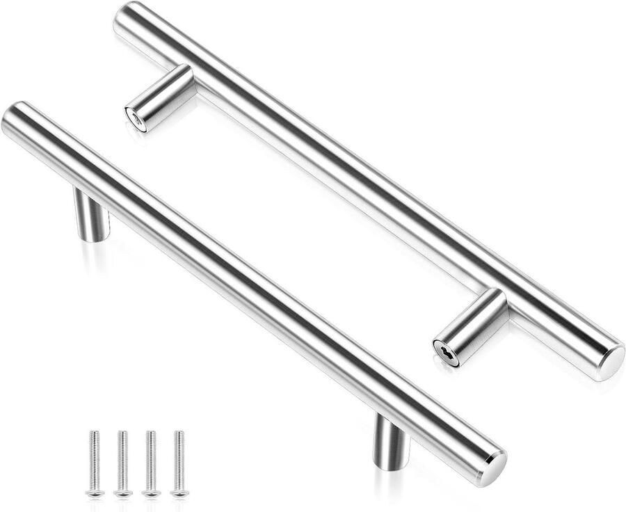 Allecto Plus Handgrepen voor keukenkasten in roestvrij staal Set van 2 stuks Keukengrepen voor kasten en laden Stanggreep voor meubels Geborstelde garderobegrepen Boorgatafstand: [specificatie]