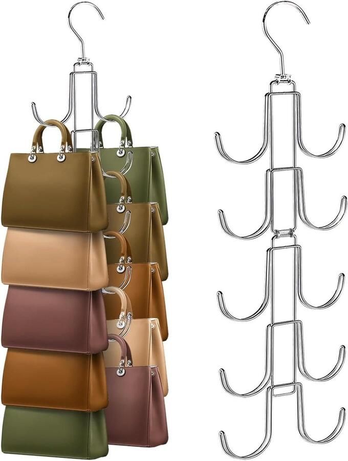 Allecto plus Handtas-organizer met 10 grote haken voor kast verbeterde hanger met 360 graden rotatie. Efficiënte opberghulp