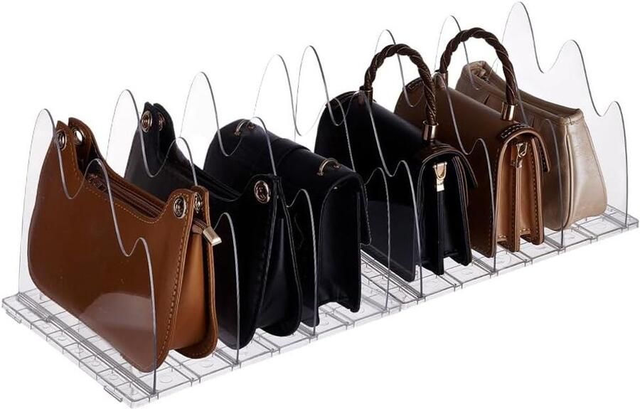 Allecto Plus Handtasorganizer voor kast Transparant Opbergoplossing voor handtassen Verstelbare plankverdelers Slaapkamer en kasten opruimen Luxe scheidingswanden Ruim en overzichtelijk opbergen van tassen