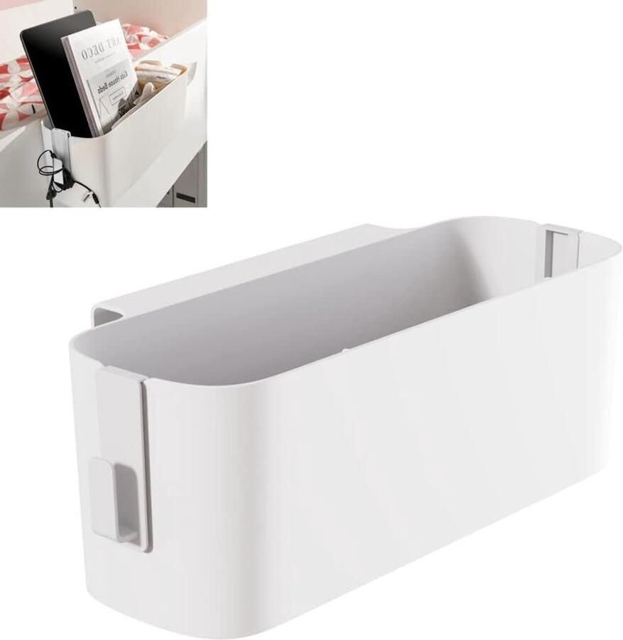 Allecto plus Hangend nachtkastje met opbergmand voor bed Wit Boek Tijdschrift Mobiele Telefoon Organizer