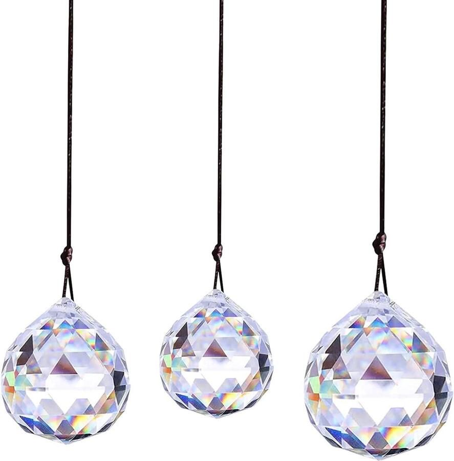 Allecto Plus Hangende Decoratie van 3 Kristallen Glazen Prisma's Regenboog Kristallen Hanger Kroonluchter Decoratie met Kristallen Sfeervolle Woondecoratie