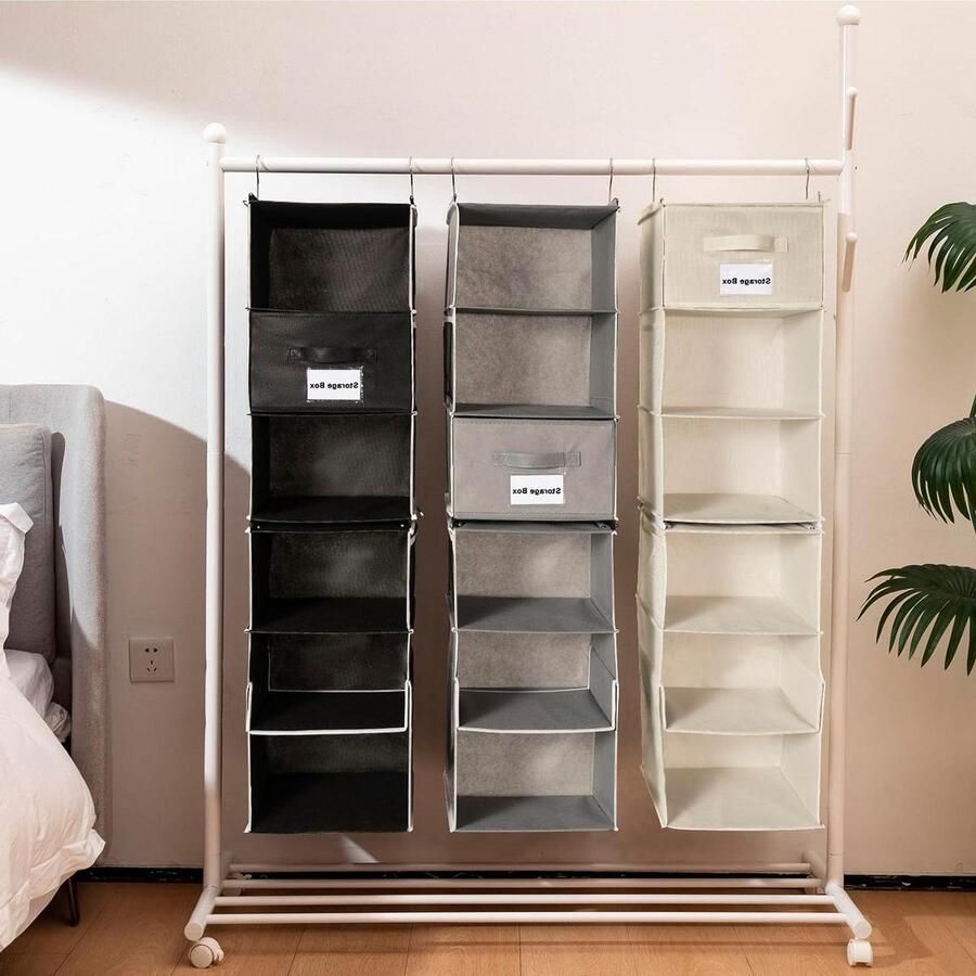 Allecto plus Hangende kledingkastorganizer met 6 planken en 1 verwijderbare lade zwart kastopslag 30 x 30 x 110 cm