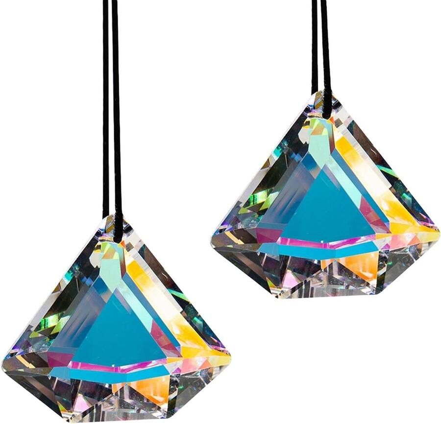 Allecto Plus Hangende Kristallen 2 Stuks Regenboog Kristal Zon Vangers 4.8 cm Kristallen Diamant Zon Vanger Prisma voor Kroonluchters Hangers Raamornament Ambachtelijke Decoratie