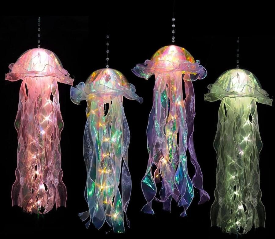 Allecto Plus Hangende kwallen lampen in blauw paars en roze Set van 4 Oplaadbaar sfeerlicht voor verjaardag meisjes