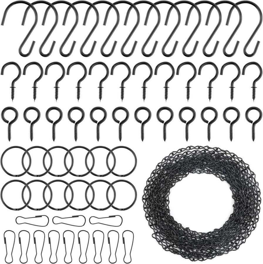 Allecto Plus Hangende Metalen Kettingset voor Plantenbakken en Manden Verstelbaar en Decoratief met Zwarte Haken