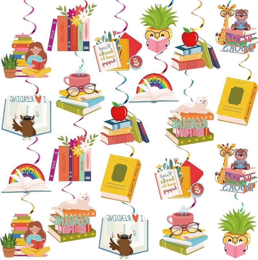 Allecto Plus Hangende Werveldecoraties Boeken Thema voor Eerste Schooldag en Verjaardag Set van 22stuks