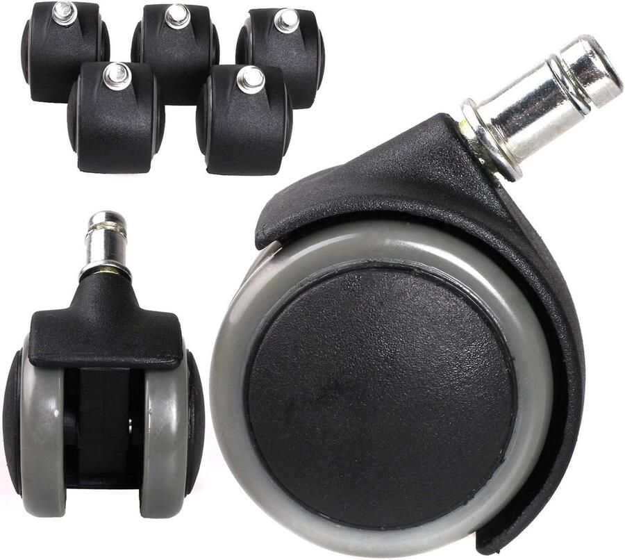 Allecto Plus Harde Vloer Wielen Bureaustoel Wielen Parket 11 mm Grijs Set van 5 Stuks