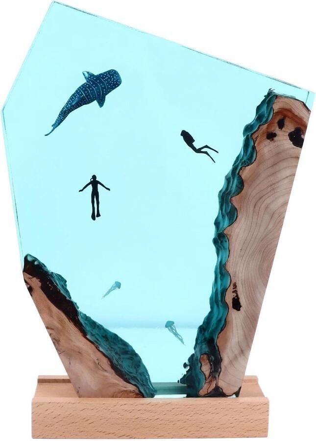 Allecto Plus Hars Oceaan Lamp Nachtkastje Ornamenten Diepzee Grot Duiken Nachtlampje voor Thuis Slaapkamer Decoratie met Verlichting Oceaan Thema Aquariumlamp