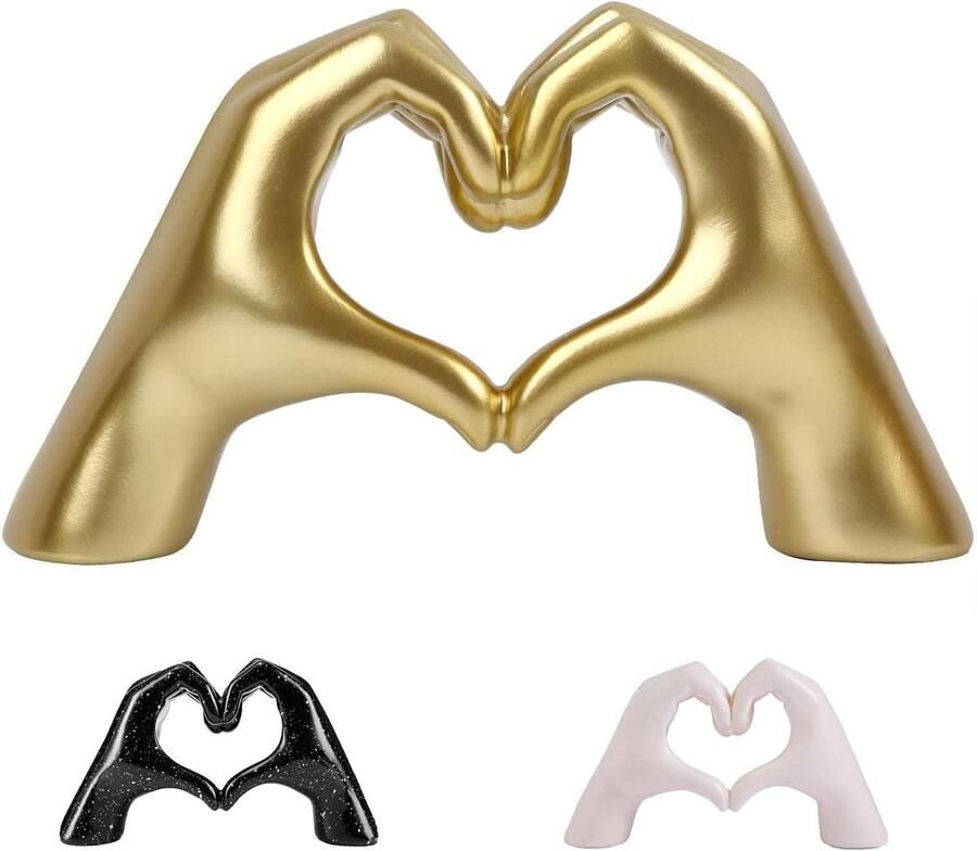 Allecto Plus Harthanden sculptuur voor slaapkamer en woonkamer decoratie Uniek standbeeld voor vrouwen Valentijnsdag cadeau Gouden hartje Boekenkast accessoires