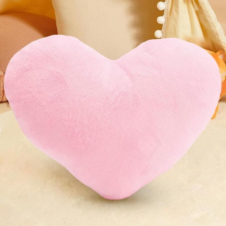 Allecto Plus Hartvormig kussen roze 46 x 36 cm pluche sierkussen voor bank en slaapkamer liefde thema