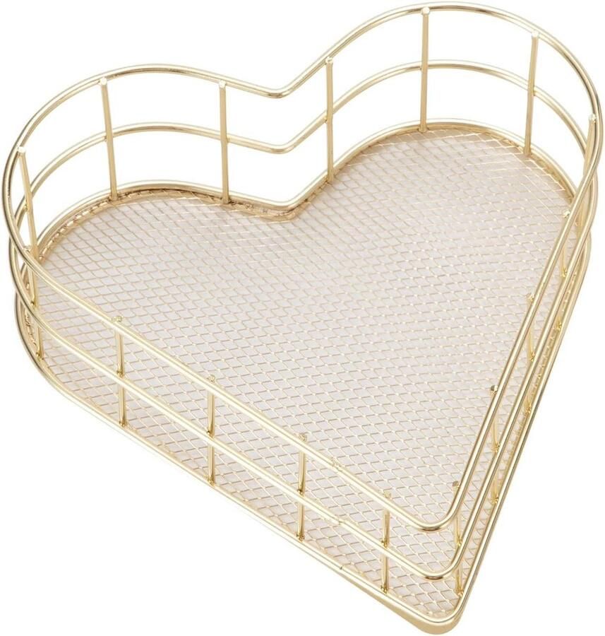 Allecto plus Hartvormige opbergmand organizer voor bureau goud opbergmand voor snacks en sieraden. Geschikt voor kantoor slaapkamer badkamer en keuken