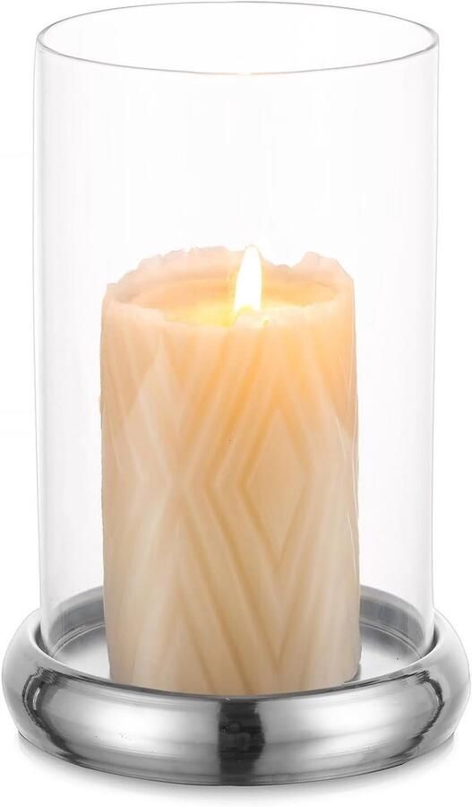 Allecto Plus Helder glazen kaarshouder Pilaar kaarshouder cilinder Metalen lade Schouw open haard Koffie eettafel decoratie Tafelstukken Kerst bruiloft Zilverisch)paren