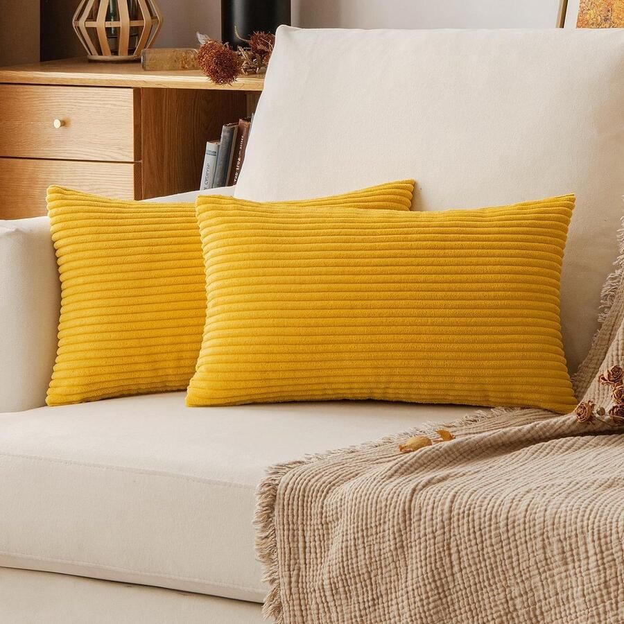 Herfst Ribfluwelen Sierkussensloop Decoratieve Zachte Kussensloop voor Bank Stoel thuis slaapkamer 30 x 50 cm Strogeel - Foto 2