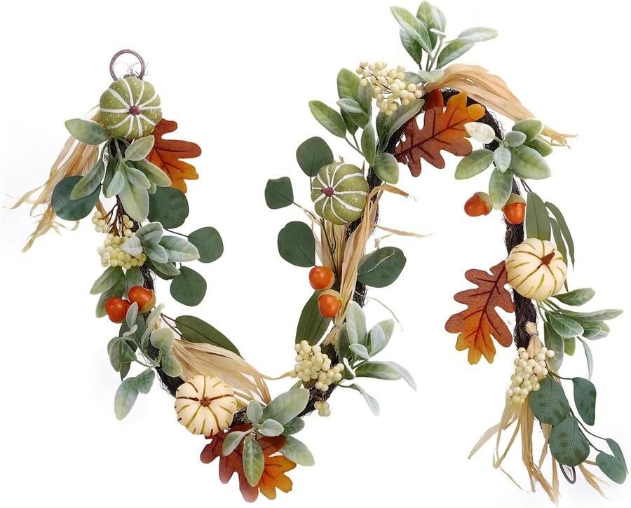Allecto plus Herfstslinger 150 cm voor herfstdecoratie met pompoen bessen en esdoornblad Huisdeur tafel raam feestdecoratie Thanksgiving cadeau Sfeervolle woonkamer accessoire