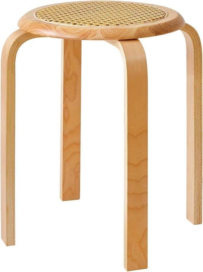 Allecto Plus Hocker voor Huisbank en Eettafel in Natuurlijke Stijl met Rattanlook Massief Houten Stapelhocker Creatieve en Moderne Zithoek RF-753