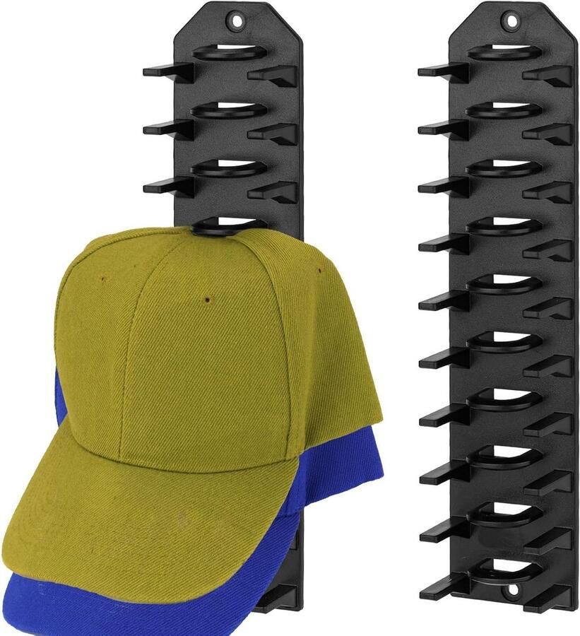 Allecto plus Hoedenrek Muurbevestiging voor 20 Hoeden Baseballcap Opbergrek Zelfklevend Slaapkamer Kast Zwart