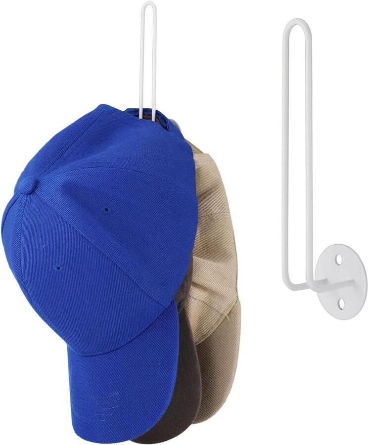 Allecto plus 2 Baseball Caps Hoedenrekken Metalen Hoed Organisator Opberg Houder voor Deur Slaapkamer Kast Wandmontage Kap Hanger Muur Gemonteerd Wit
