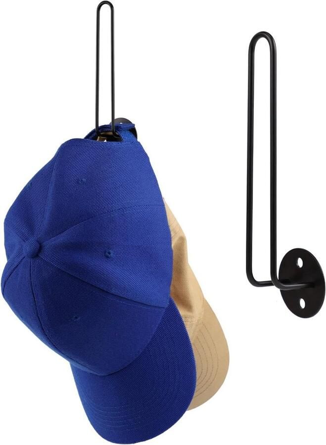 Allecto plus Hoedenrekken voor Baseballpetten Metaal Hoedenhouder Hoedenopslag 2 stuks Zwart Praktische opslag voor Deur Slaapkamer Kast