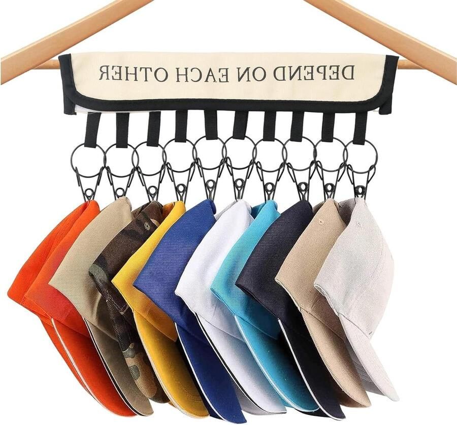 Allecto Plus Hoedhouder Organiser met 10 Clips voor Kast Hoedenrek voor Petten en Mutsen