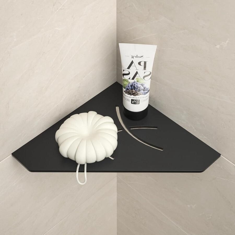 Allecto plus Hoek Douche Planken van Mat Zwart 304 RVS voor Badkamer & Keuken Inbouw Plank met Grout Geschikt voor Betegelde Muur 1 Pack