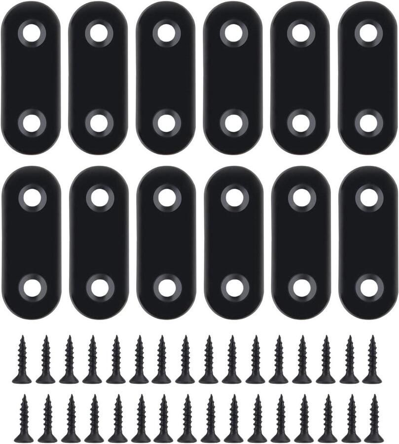 Allecto plus Hoekbrace platen 16 stuks Zwart roestvrij stalen hoekbeugels 40x16mm Set met schroeven voor houten meubelen reparatie