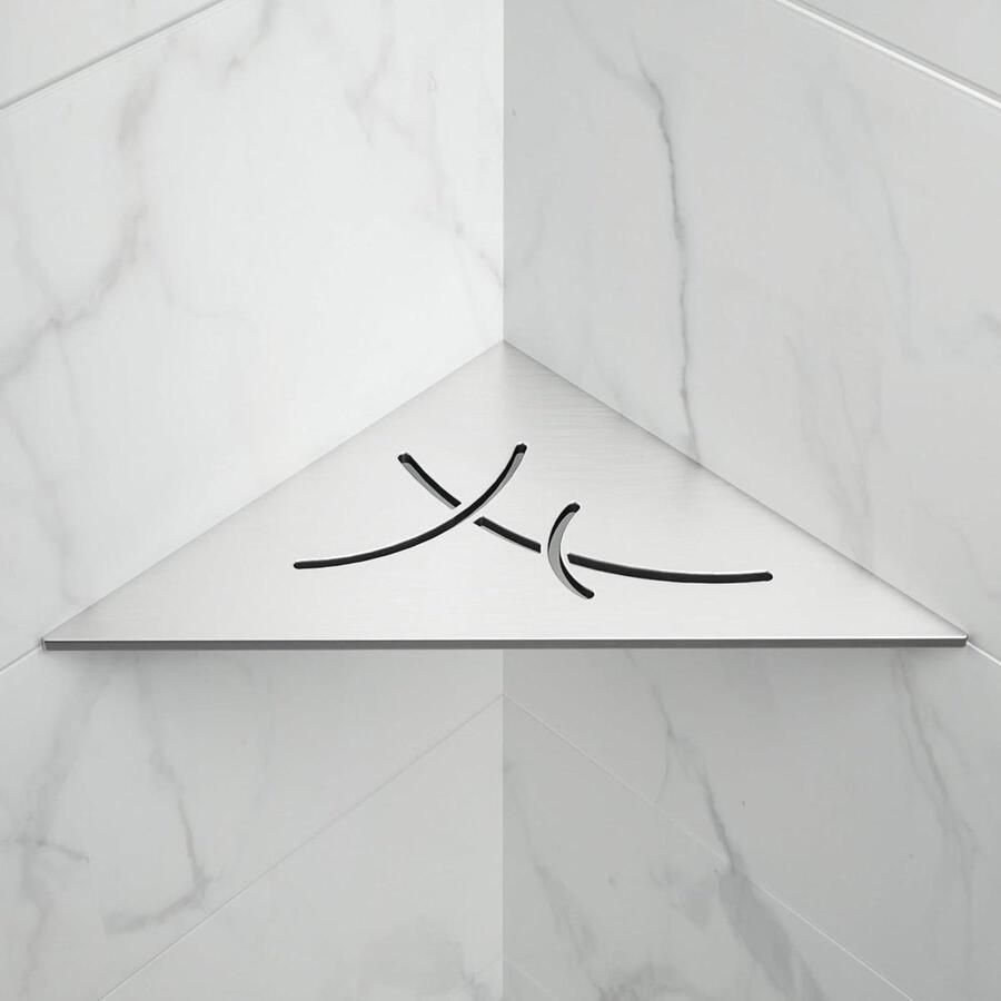 Hoekdoucheplank van zilver geborsteld roestvrij staal 304 Verzonken driehoekig hoekrek voor badkameropslag Wandrek van 254 mm Eenvoudige installatie