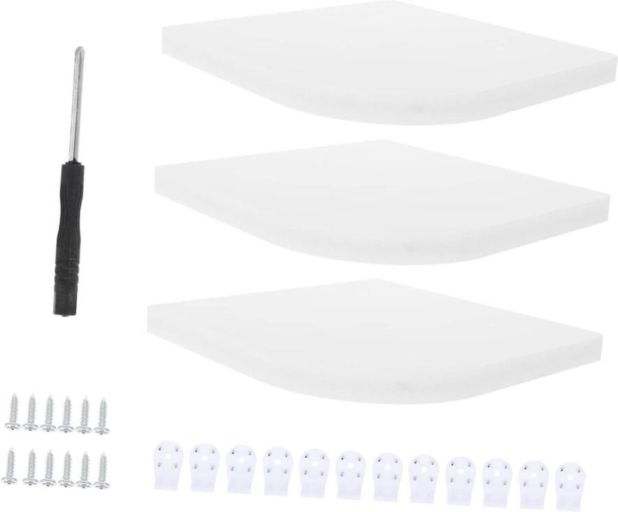 Allecto Plus Hoekplank Driepootstatief Wandrek wit frame 15 x 15 cm Set van 3 Opbergplank Bureaurek Staande Wandplanken Hout Hoekorganizer met Zoekwoorden: boekenplank wandbekleding