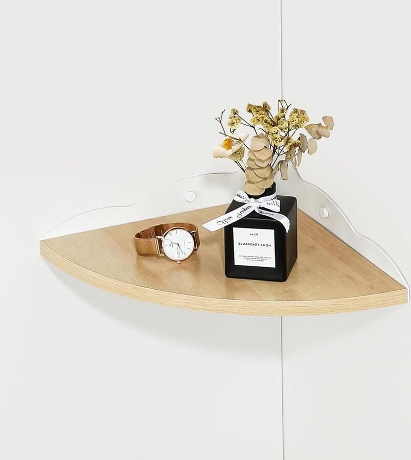 Allecto Plus Hoekplank houten wandrek voor badkamer en woonkamer