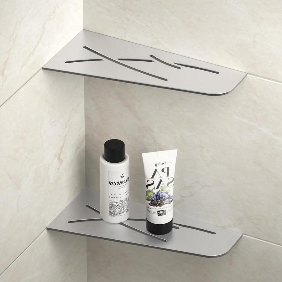 Allecto plus Hoekplank van roestvrij staal voor badkameropslag 305 mm vierkant rek set van 2 Hoekdoucheplank betegelde wandplank zonder boren