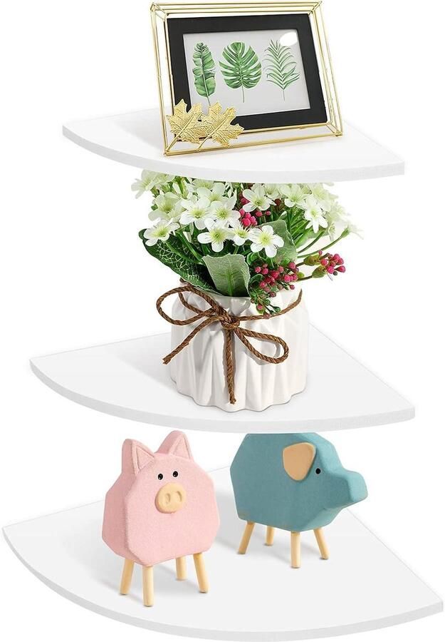 Drijvende hoekplank set van 3 Hoek wandplank voor boeken CD's en fotolijsten voor woonkamer slaapkamer keuken kantoor