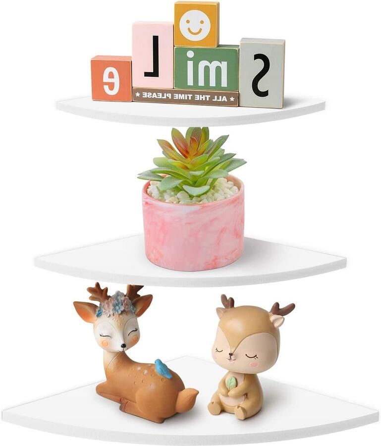 Allecto plus Hoekplanken voor boeken en decoratie wit set van 3 stuks PVC moderne stijl