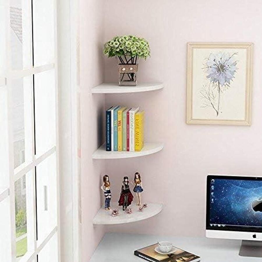 Allecto plus Hoekwandrek wit hangend hoekrek 3 stuks zwevend hoekrek boekenplanken woonmeubels kantoor decoratie