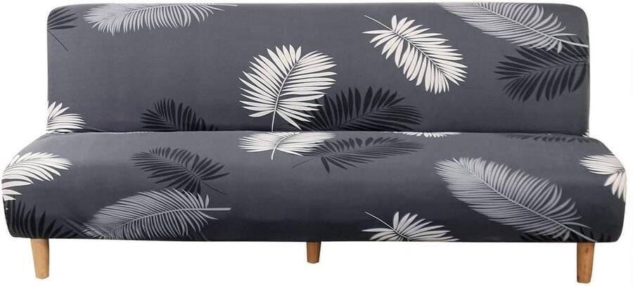Allecto Plus Hoes voor armloze slaapbank Elastaan futonhoes Print Antislip hoes voor inklapbare bank Bescherming voor 2- of 3-zits slaapbank Zonder armleuningen 180-210 cm Bladprint
