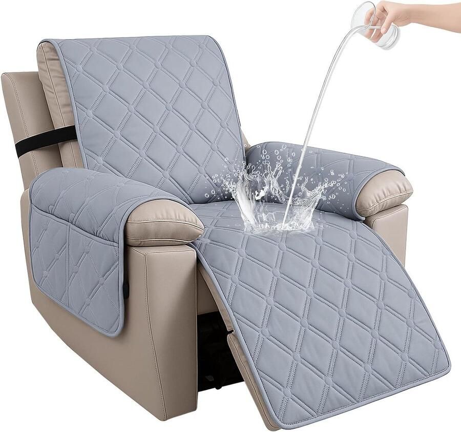 Allecto plus Waterdichte Hoes voor Fauteuil met Elastische Band Universele Relax Fauteuilbeschermer Antislip Armchair Cover voor Televisiestoel Lichtgrijs Groot formaat