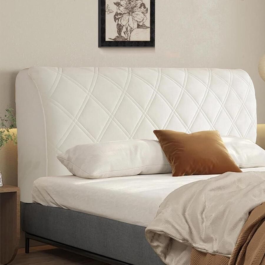 Allecto plus Hoes voor hoofdbord Luxe stretch fluwelen stof Stofdicht All-inclusive afdekking Gevoerd hoofdeinde Slaapkamer Beige 200 cm