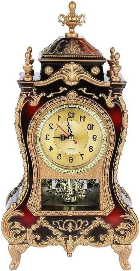 Allecto plus Hoge Gouden Pendule Antieke Tafelklok Vintage Stijl Decoratieve Bureau Wekkers voor Home en Hotel Bruinachtig Rood Antieke Tafelklok