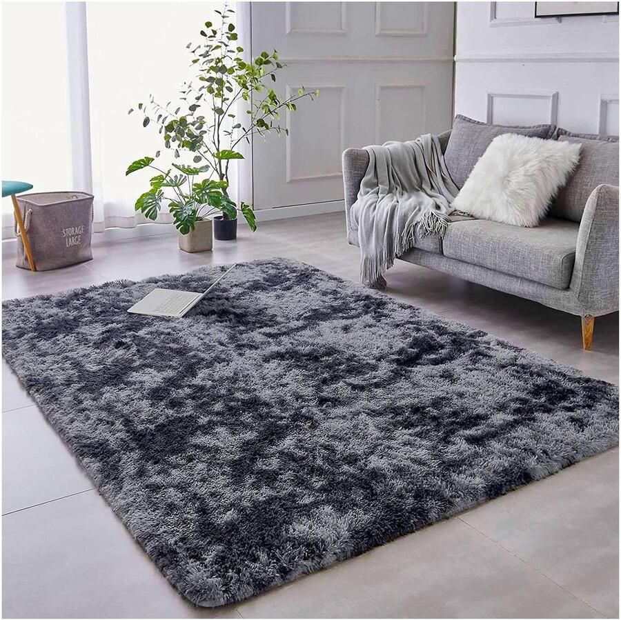 Allecto plus Hoogpolig vloerkleed 120 x 160 cm Wasbaar en antislip Modern design Voor woonkamer slaapkamer en slaapzaal Donkergrijs