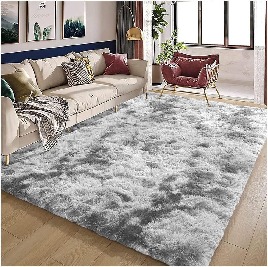 Allecto plus Hoogpolig vloerkleed voor woonkamer en slaapkamer 80 x 160 cm Modern tapijt met antislip onderkant Wasbaar Geschikt voor slaapzaal Lichtgrijs Groot formaat