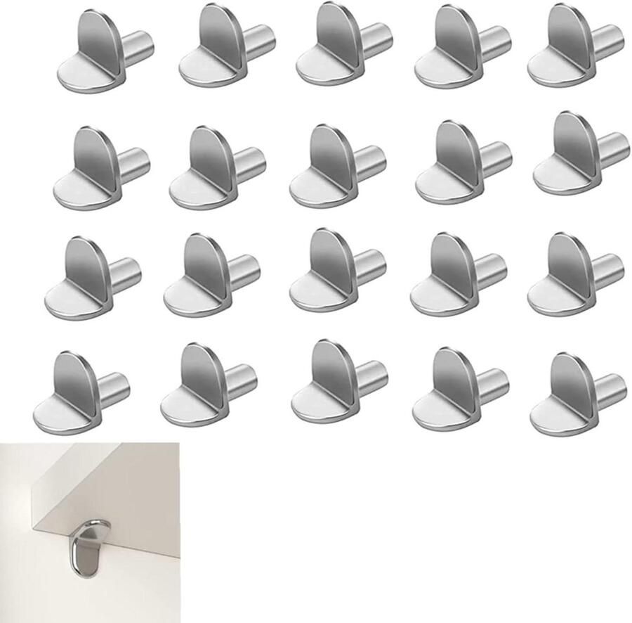 Allecto Plus Houder voor planken 20 stuks Metaal Kasten Roestvrij Plankbevestiging 5 mm Opbergoplossing