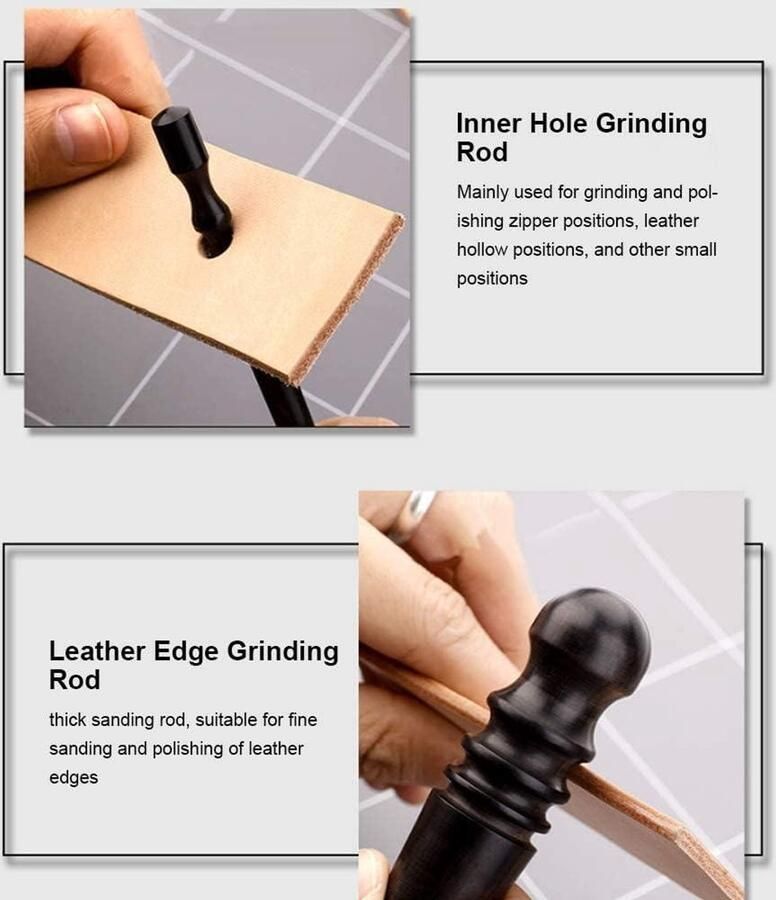 Allecto plus Hout Lederen Rand Slicker 2 stuks Ebony Hout Craft Slicker met Ronde Burnisher Lederen Gepolijst Staven Edge Burnisher Tool Ambachtelijk gereedschap voor leerbewerking