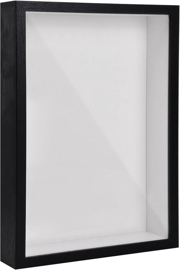 Allecto Plus Houten 3D-fotolijst A4 227 x 314 cm voor tafel en muur Displaydoos voor handwerk memorabilia Geschikt voor bloemen kaartjes en medailles Zwart 3 cm Decoratieve fotolijst met diepte