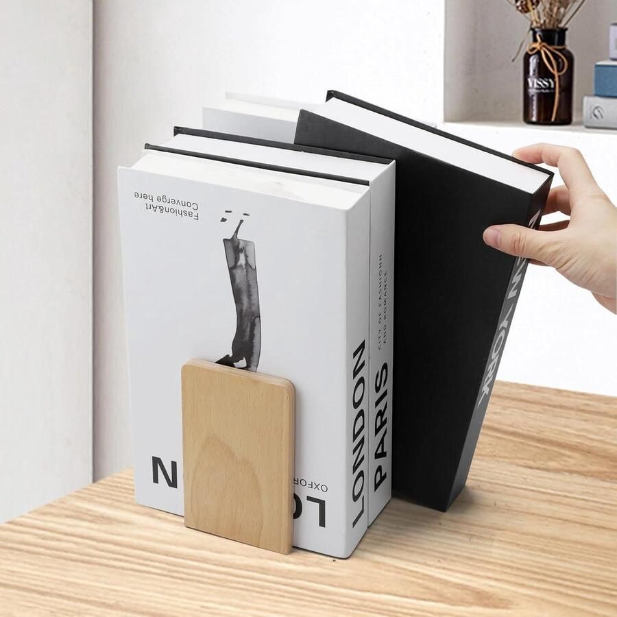 Allecto Plus Houten boekensteunen (2 stuks) met boekenlegger Beukenhout Voor boeken cd's platen Zware steunen voor thuis kantoor bibliotheek