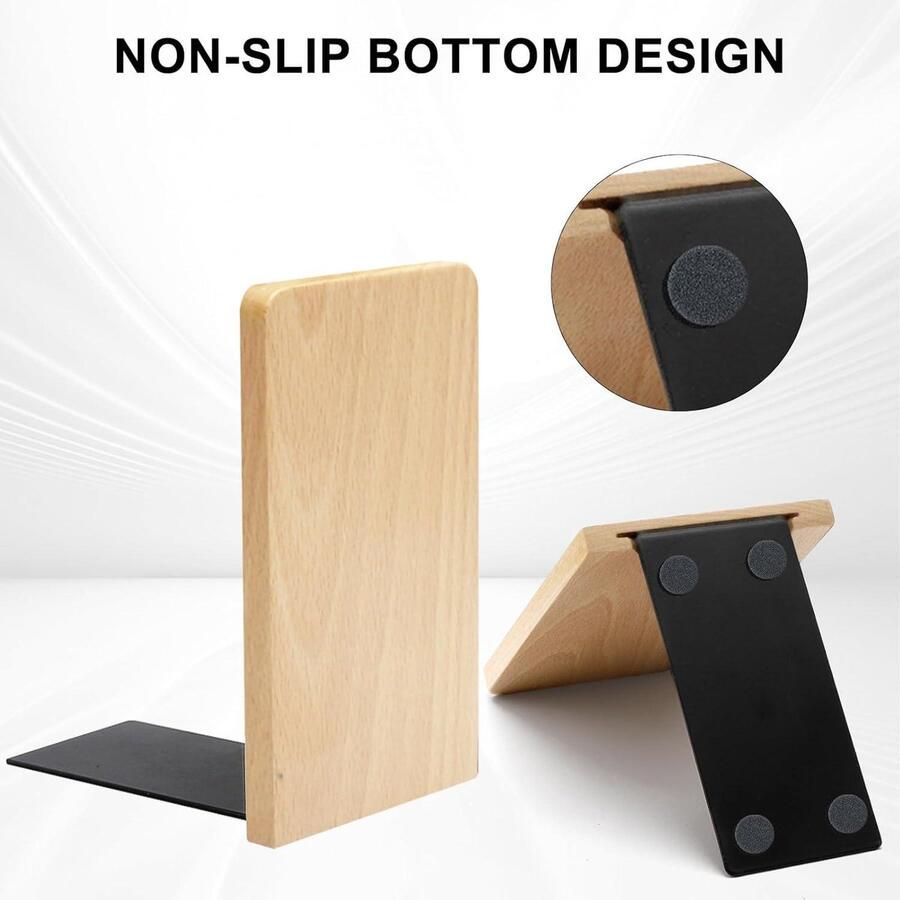 Allecto Plus Houten boekensteunen set van 2 met boekenlegger Beukenhout Voor boeken cd's en platen Thuis kantoor bibliotheek