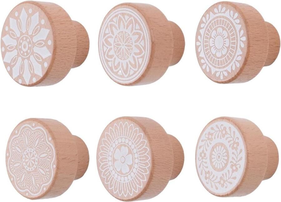 Allecto plus Houten Boho dressoir knoppen 6 stuks Kinderkamer en woondecoratie Ronde kastknoppen Slaapkamer en woonkamer handgrepen Houten ladeknoppen