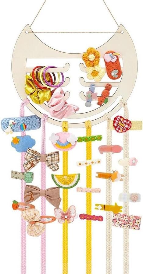 Allecto plus Houten Boog Organizer Kat Vorm Haar Boog Opslag Houder Clips Display Muur Opknoping Decor Kamer Deur Muur Organisator