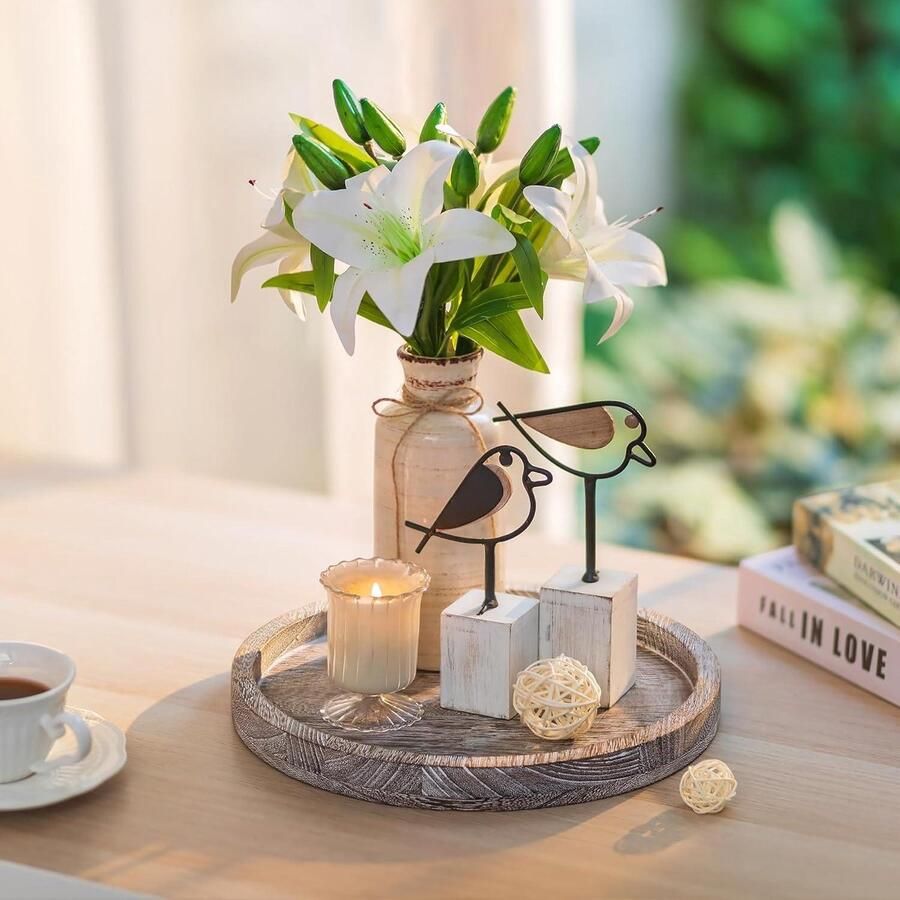 Allecto Plus Houten dienblad rond 30 cm landhuisstijl decoratie voor salontafel en woonkamer